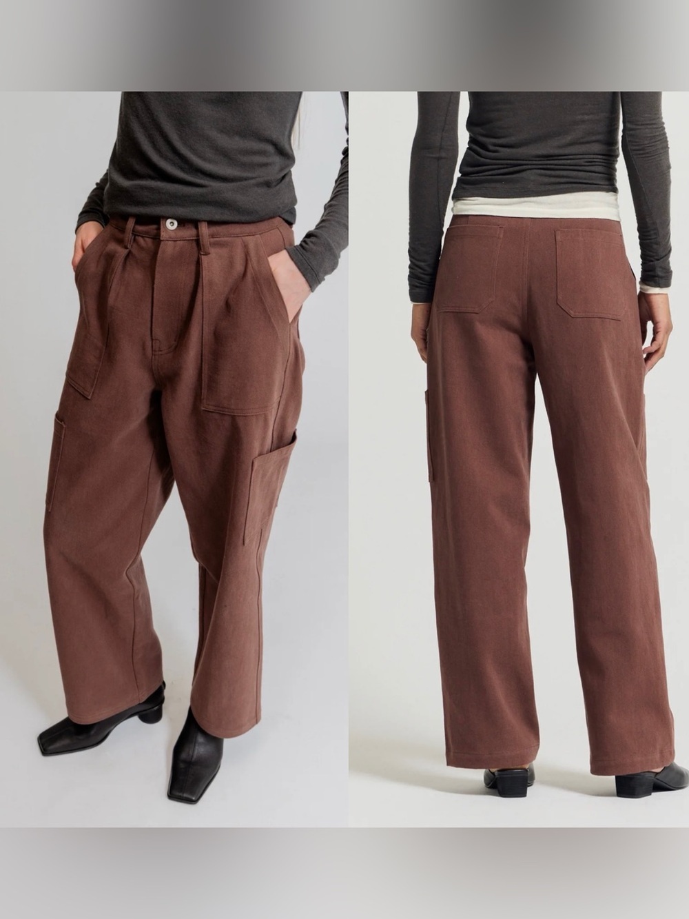 THERE-ELSEWHERE • Cotton cargo pants plum wine brown Small straight leg relaxed